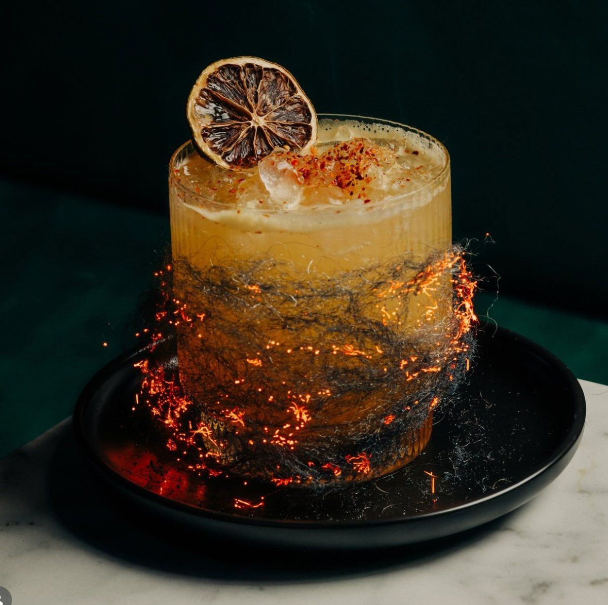 Signature fire cocktail at Cherryfish, Pacific Beach San Diego