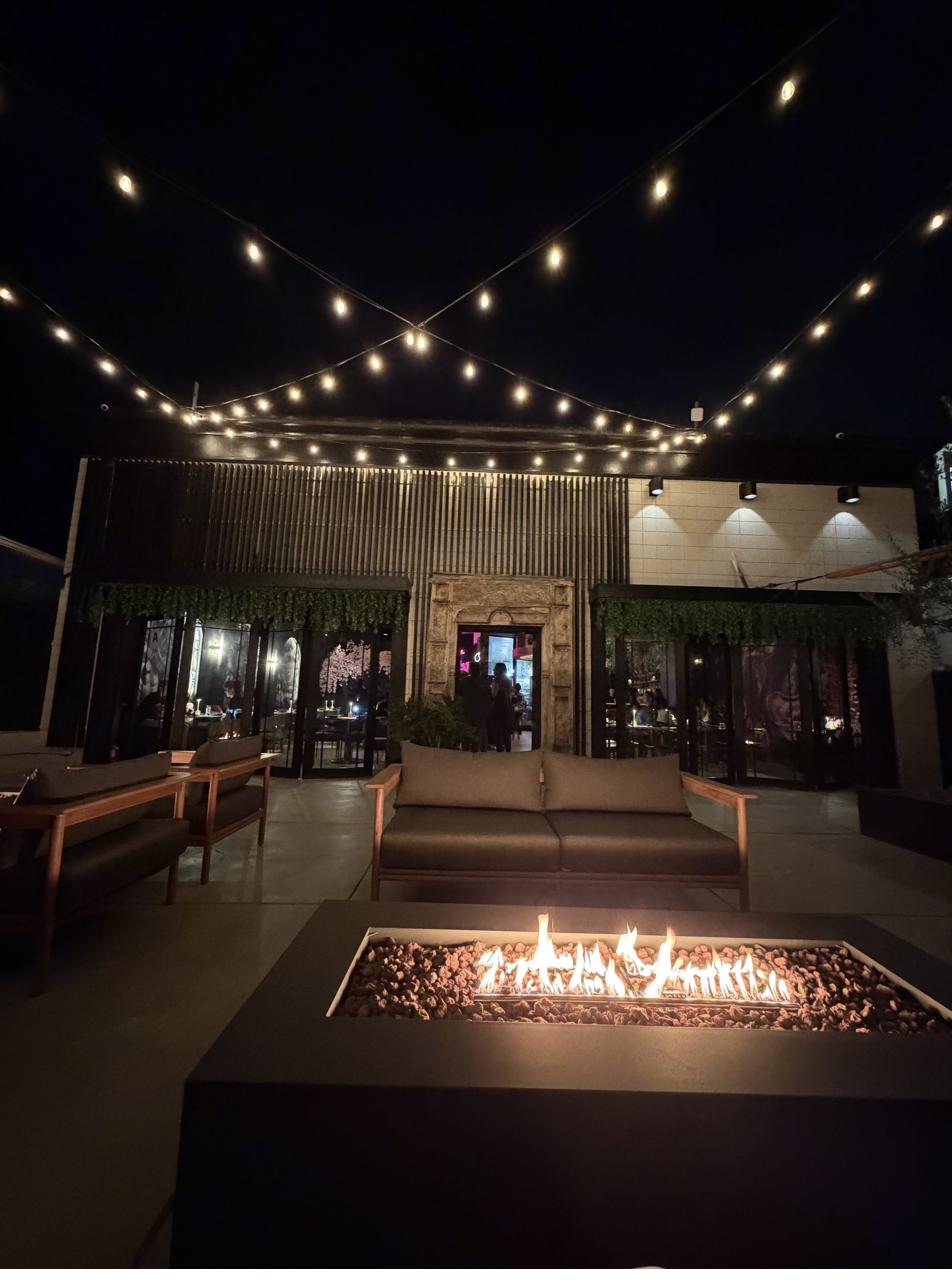 Front patio fire pit at Cherryfish, Pacific Beach San Diego